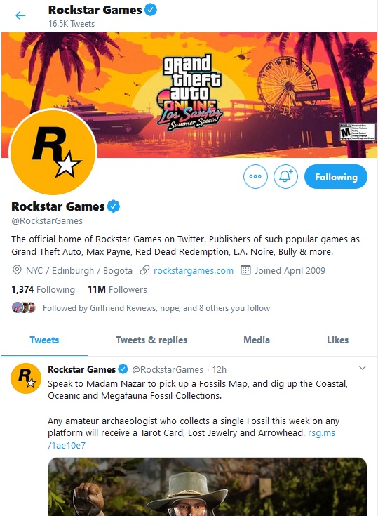 rockstar games twitter gta 6